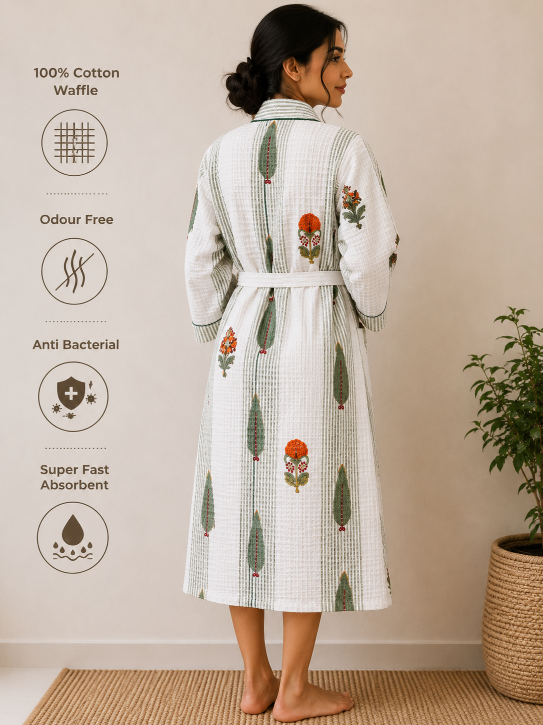 Cotton Waffle Bathrobes for Women | Floral Bath Robes