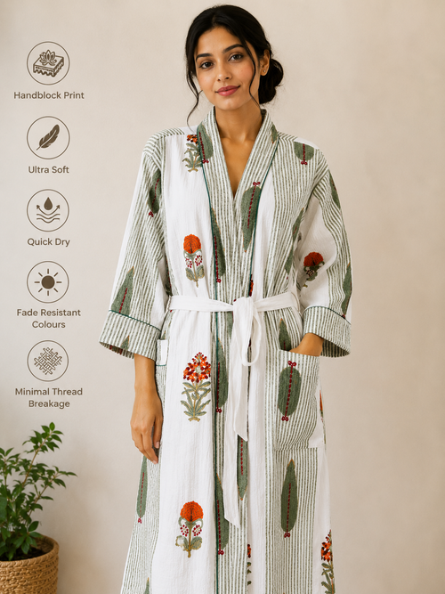 Cotton Waffle Bathrobes for Women | Floral Bath Robes