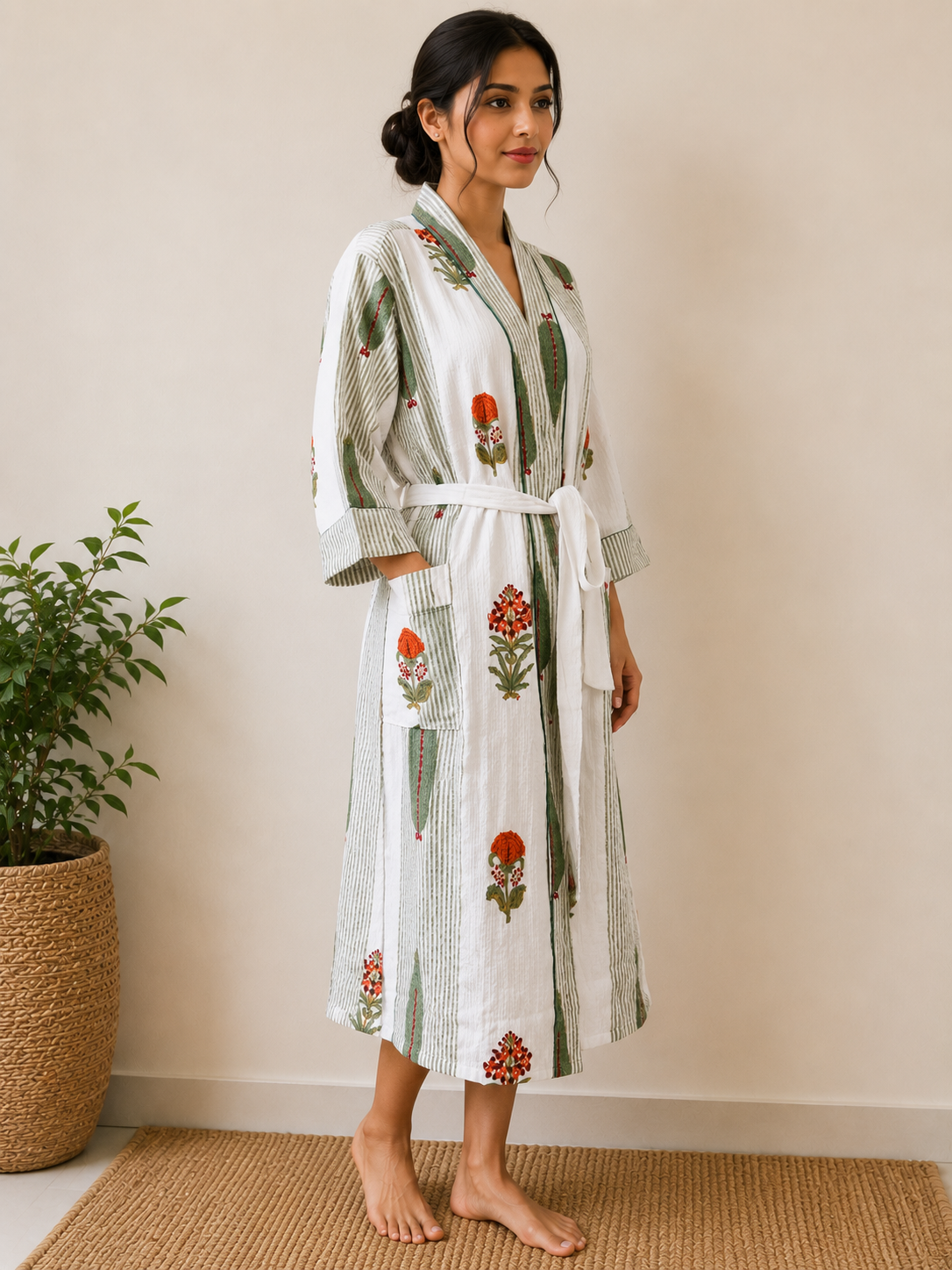 Cotton Waffle Bathrobes for Women | Floral Bath Robes