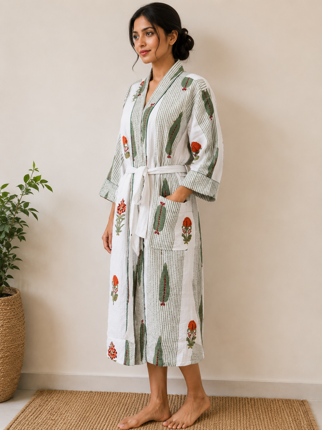 Cotton Waffle Bathrobes for Women | Floral Bath Robes