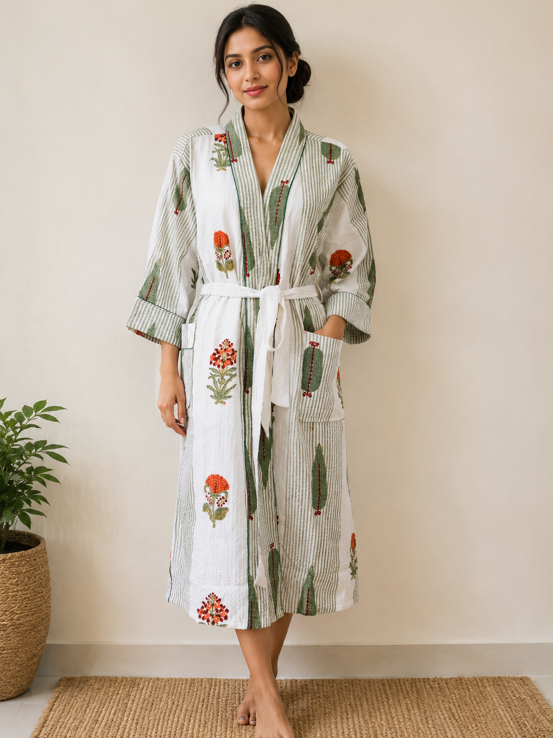Cotton Waffle Bathrobes for Women | Floral Bath Robes