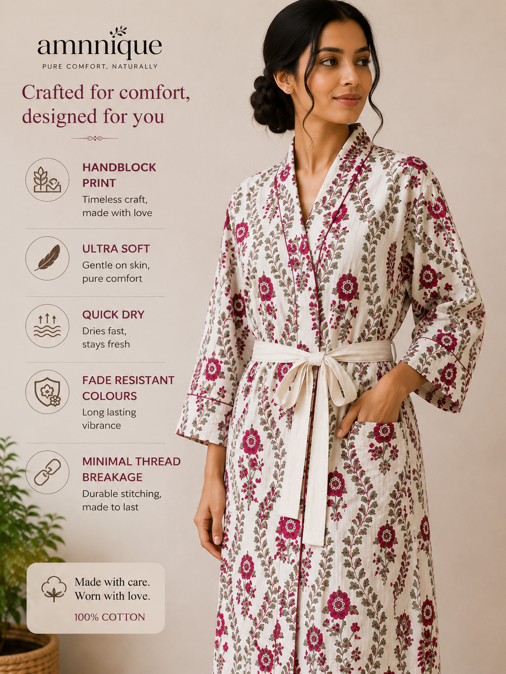 Cotton Waffle Bathrobes for Women | Floral Bath Robes