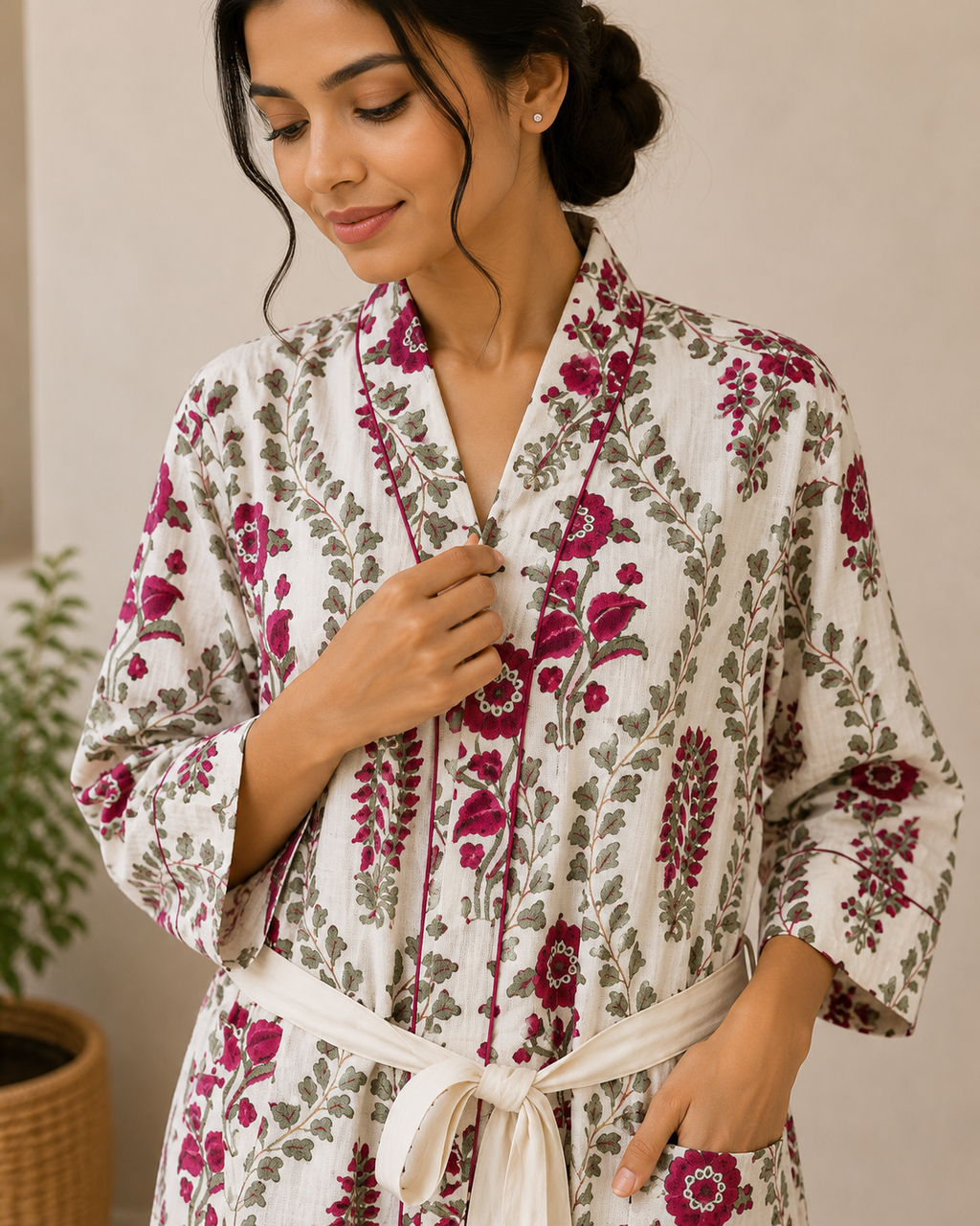 Cotton Waffle Bathrobes for Women | Floral Bath Robes
