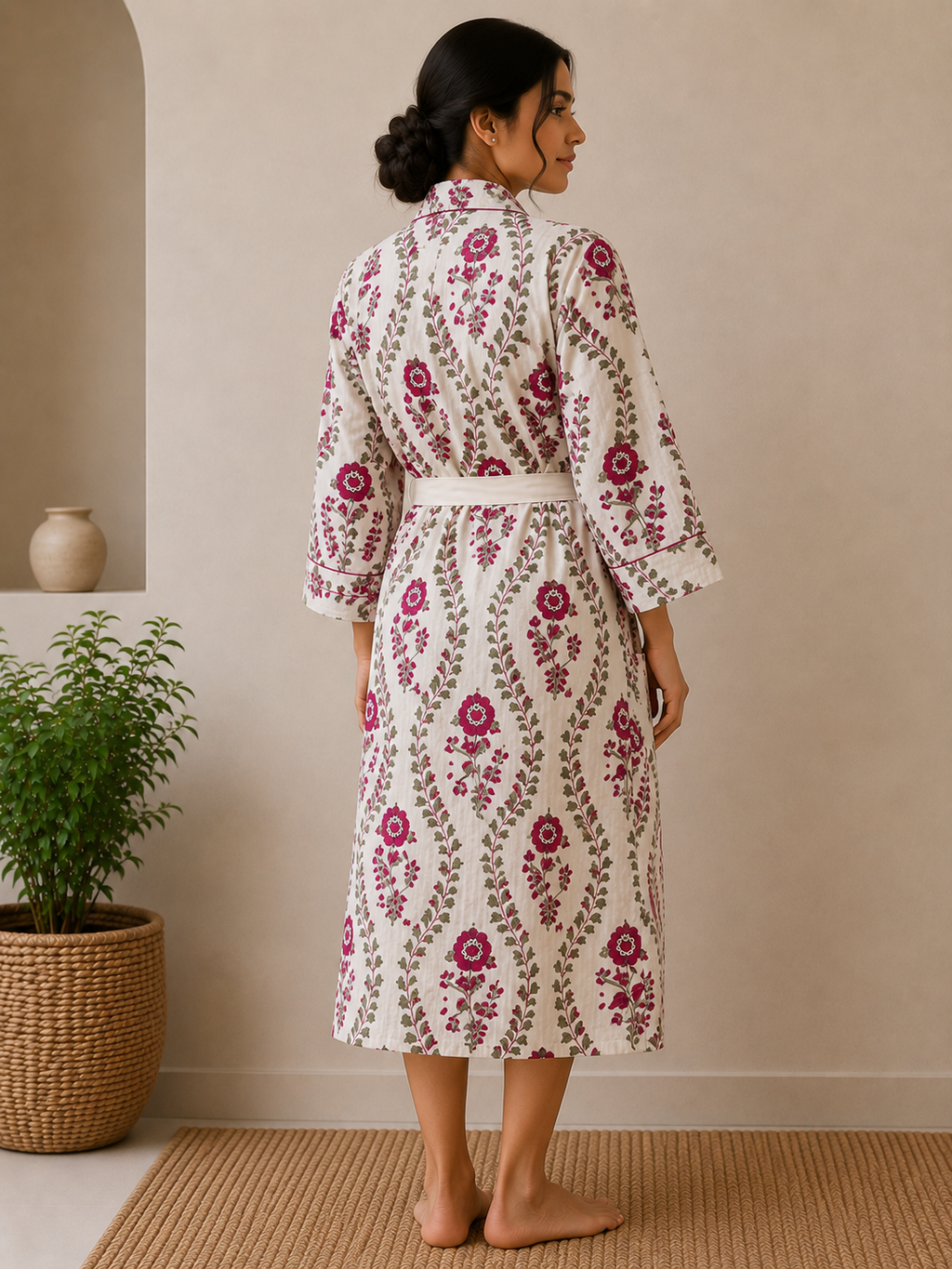 Cotton Waffle Bathrobes for Women | Floral Bath Robes