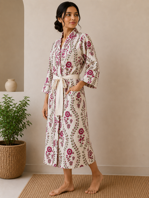Cotton Waffle Bathrobes for Women | Floral Bath Robes
