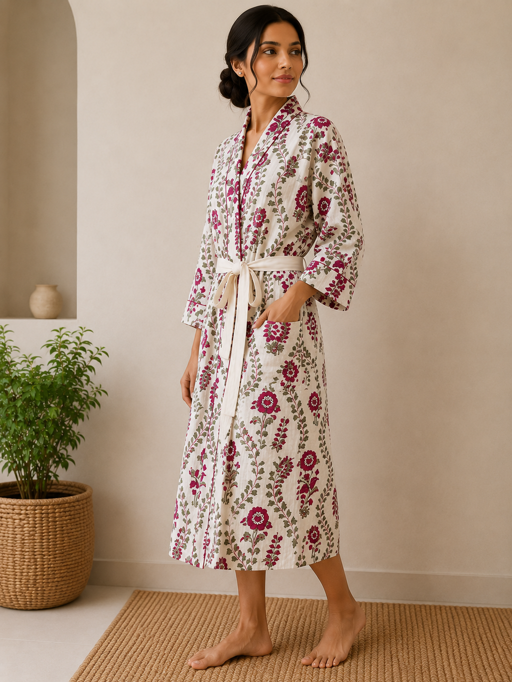 Cotton Waffle Bathrobes for Women | Floral Bath Robes