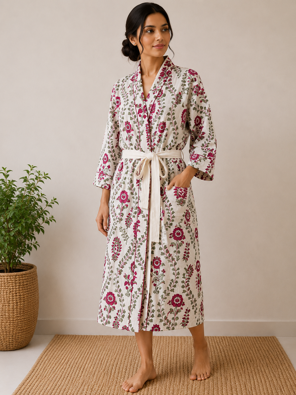 Cotton Waffle Bathrobes for Women | Floral Bath Robes