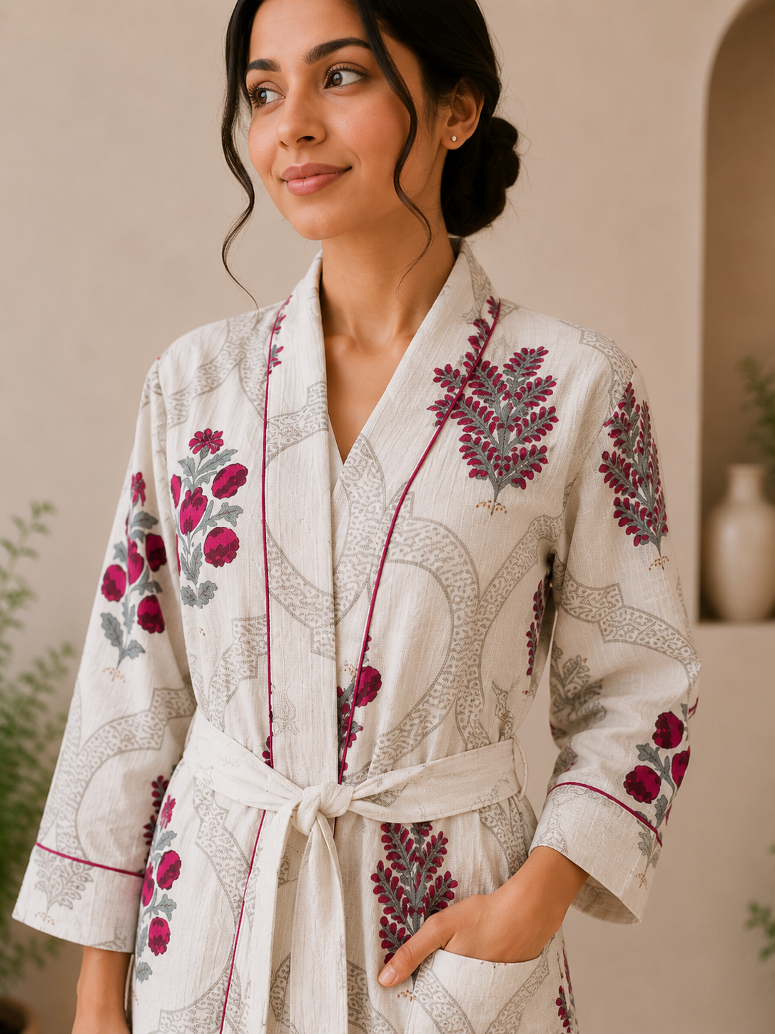 Cotton Waffle Bathrobes for Women | Floral Bath Robes
