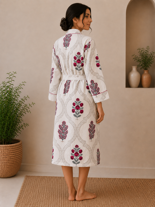 Cotton Waffle Bathrobes for Women | Floral Bath Robes