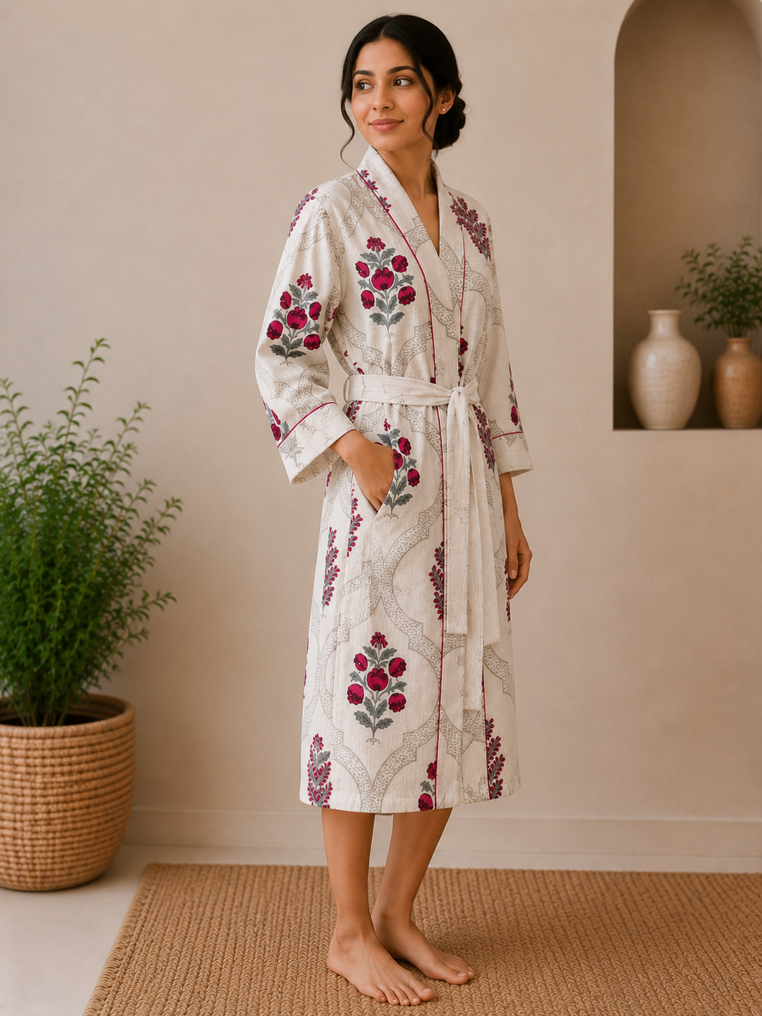 Cotton Waffle Bathrobes for Women | Floral Bath Robes