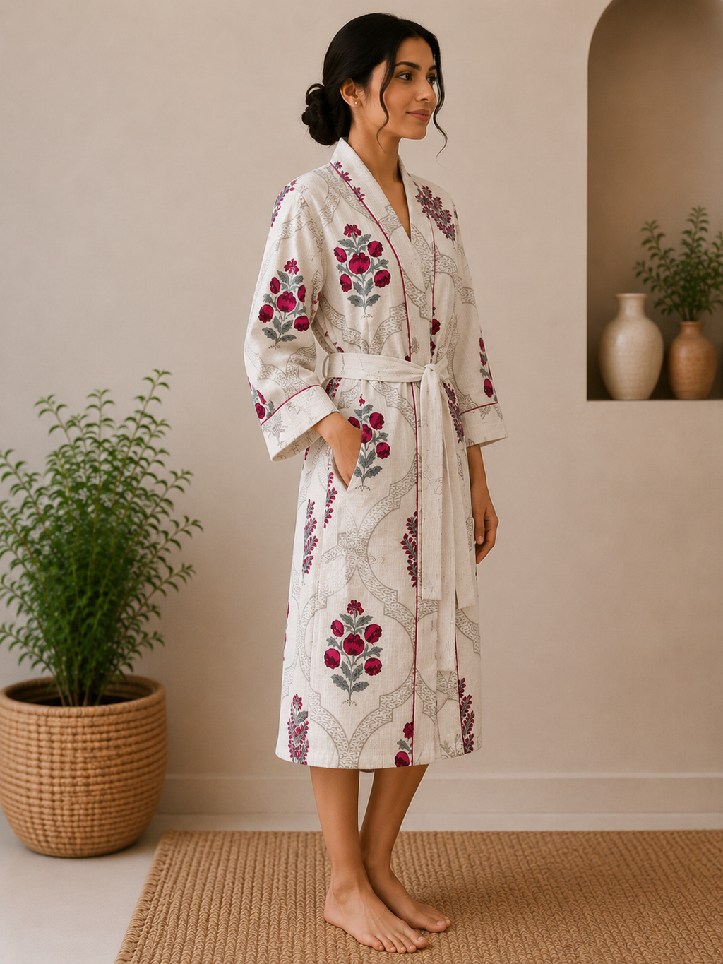 Cotton Waffle Bathrobes for Women | Floral Bath Robes