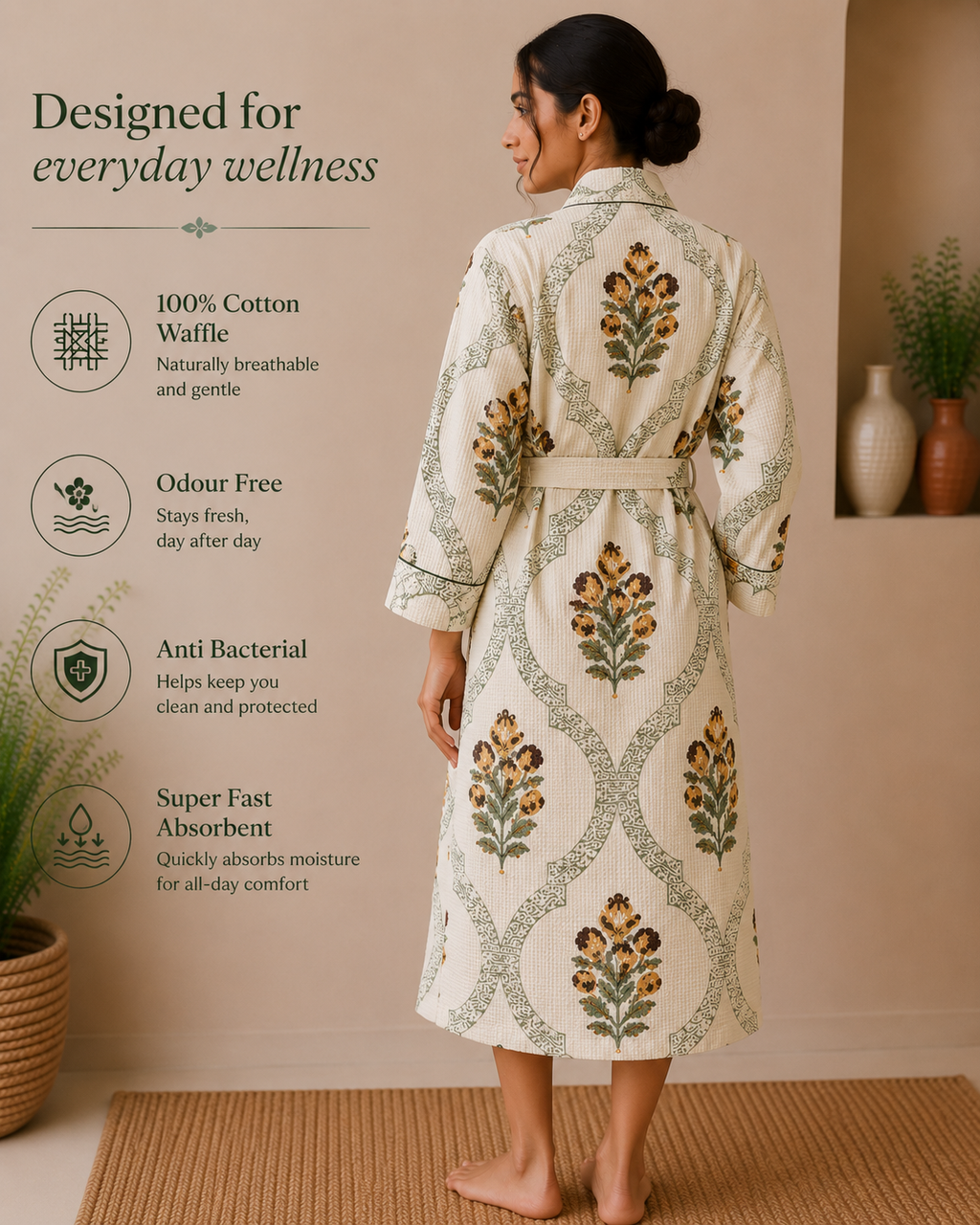 Cotton Waffle Bathrobes for Women | Floral Bath Robes
