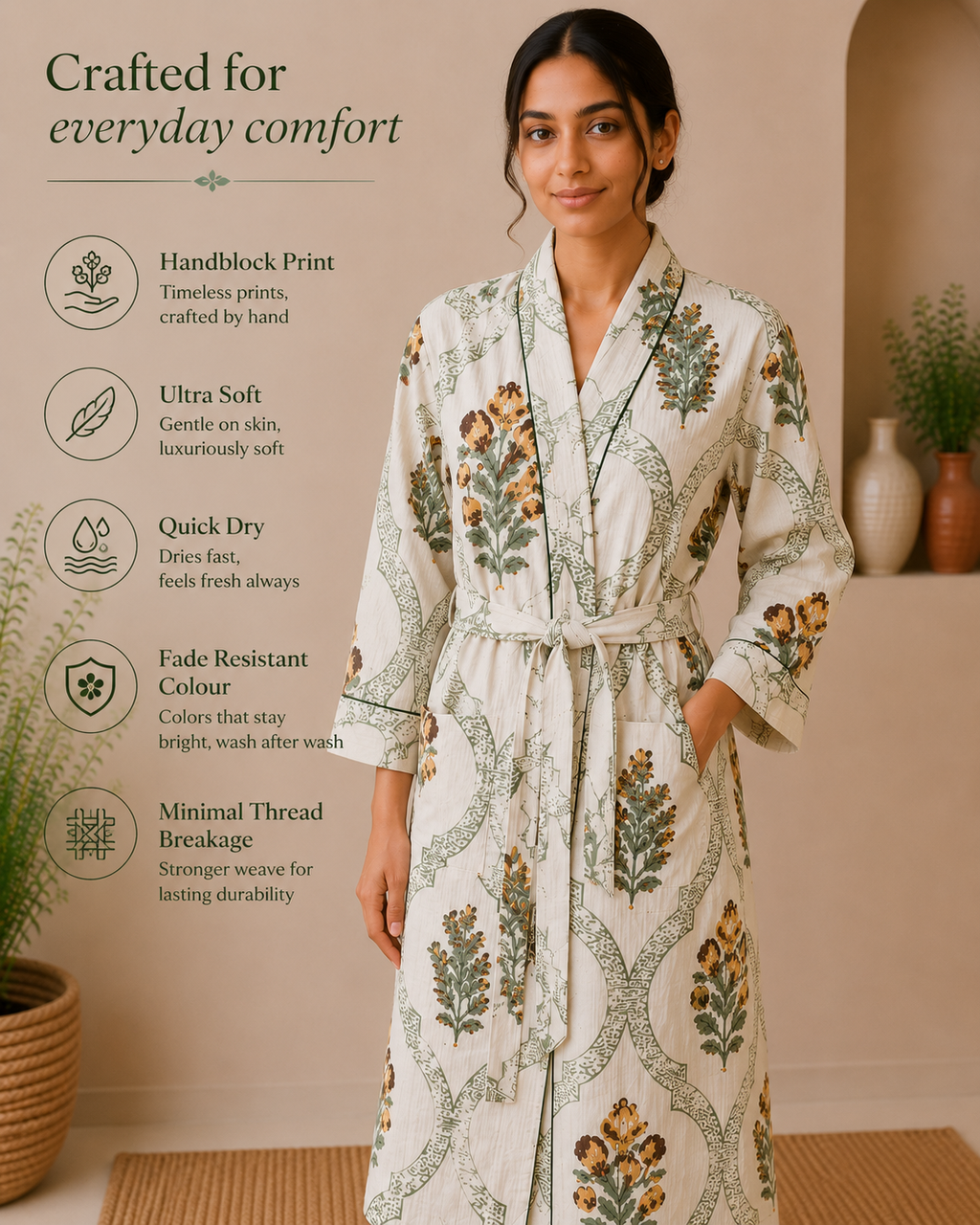 Cotton Waffle Bathrobes for Women | Floral Bath Robes