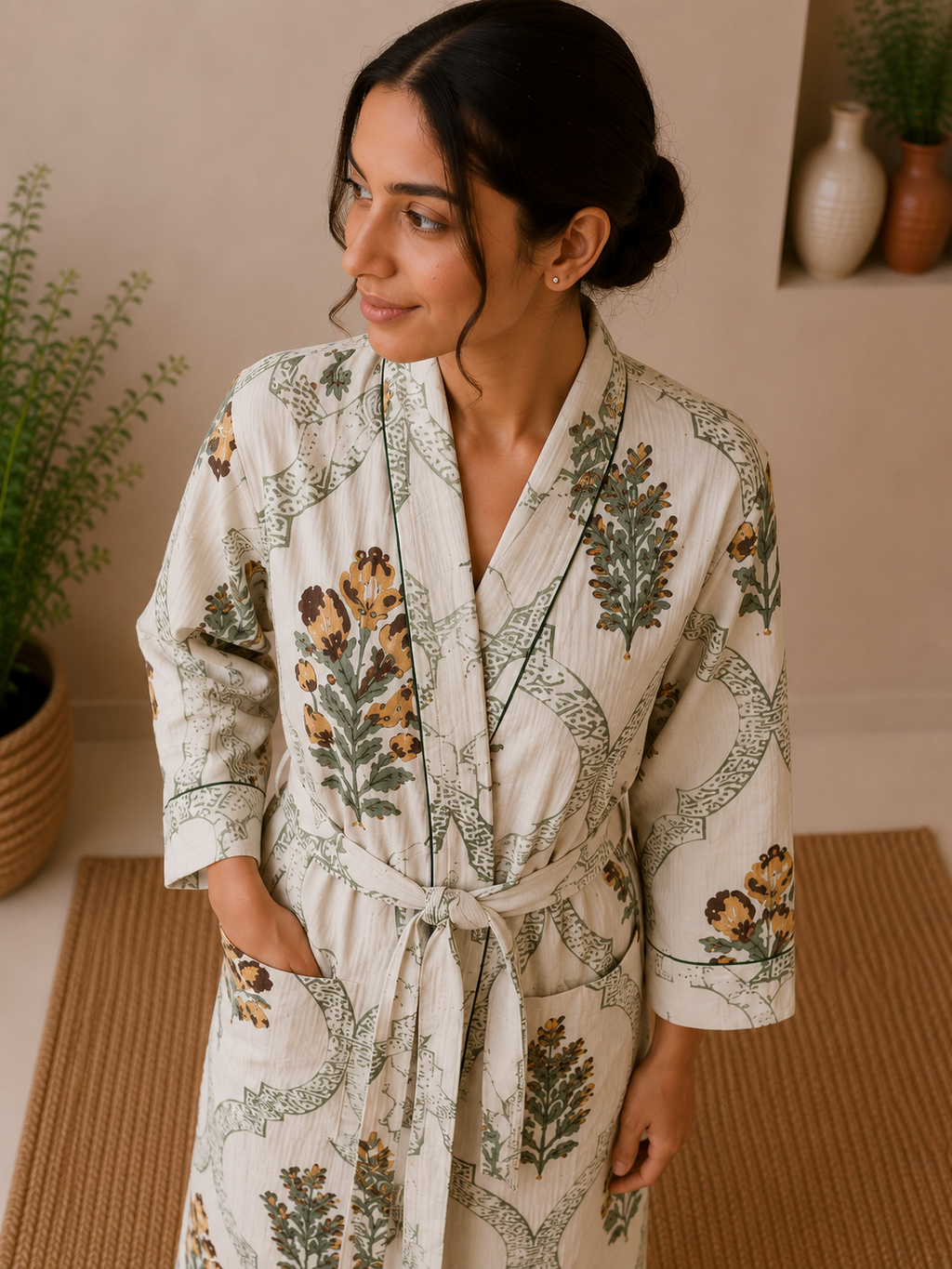 Cotton Waffle Bathrobes for Women | Floral Bath Robes
