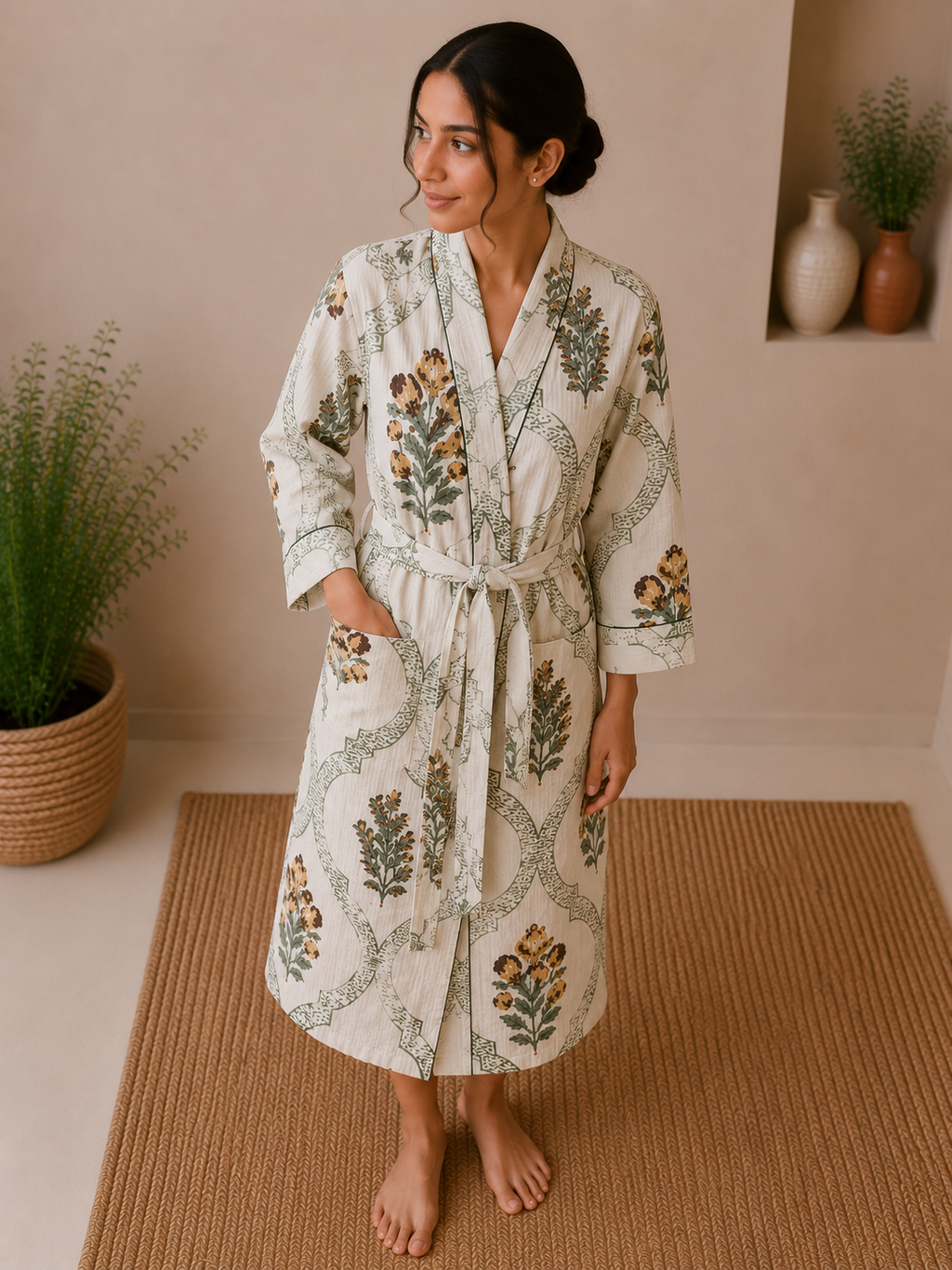Cotton Waffle Bathrobes for Women | Floral Bath Robes