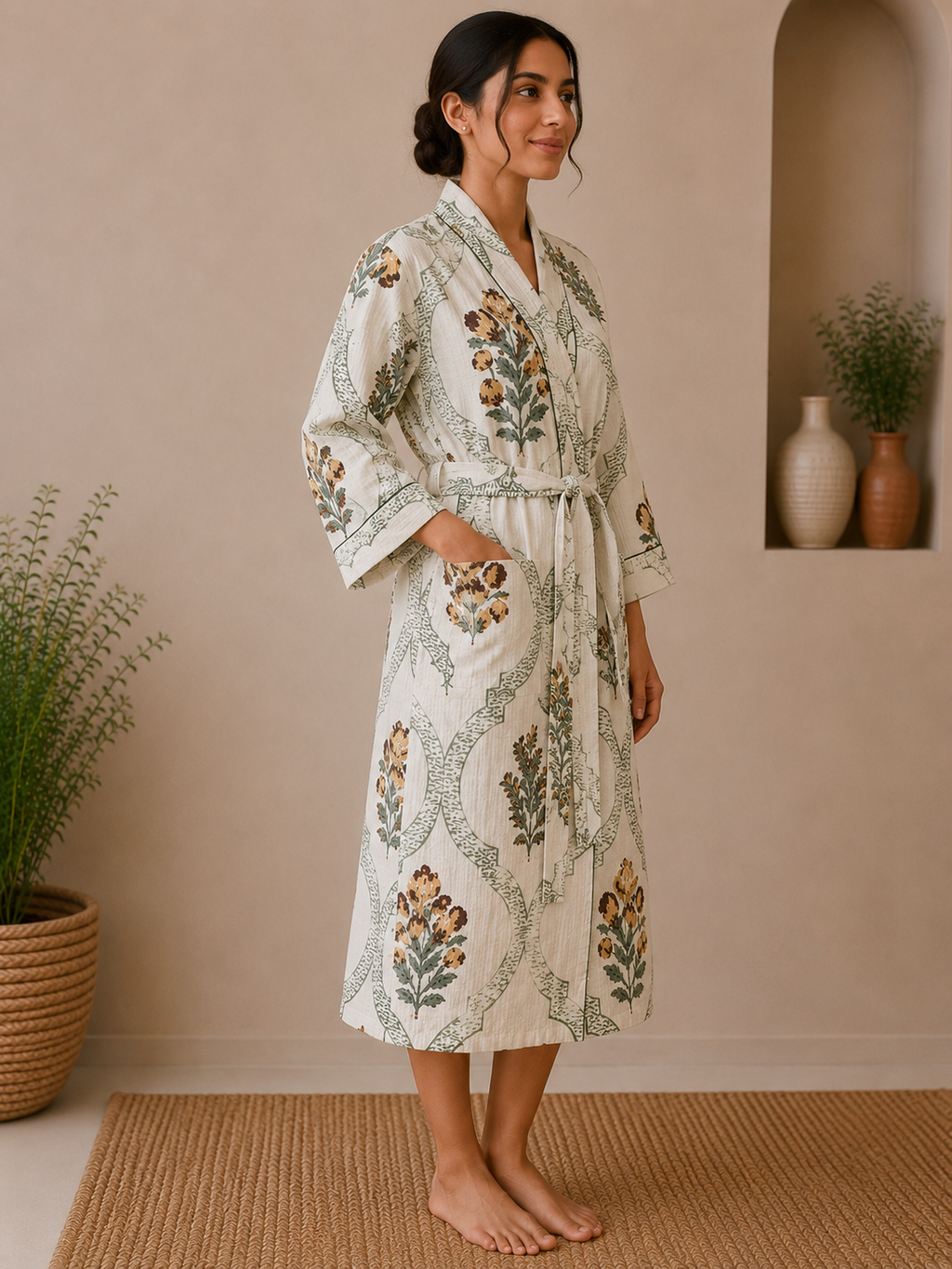 Cotton Waffle Bathrobes for Women | Floral Bath Robes