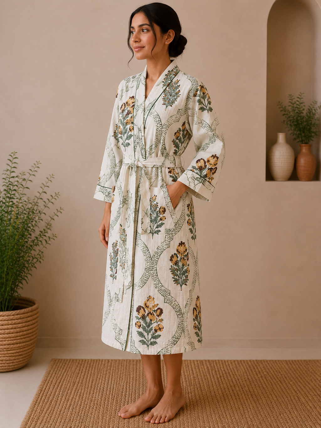 Cotton Waffle Bathrobes for Women | Floral Bath Robes