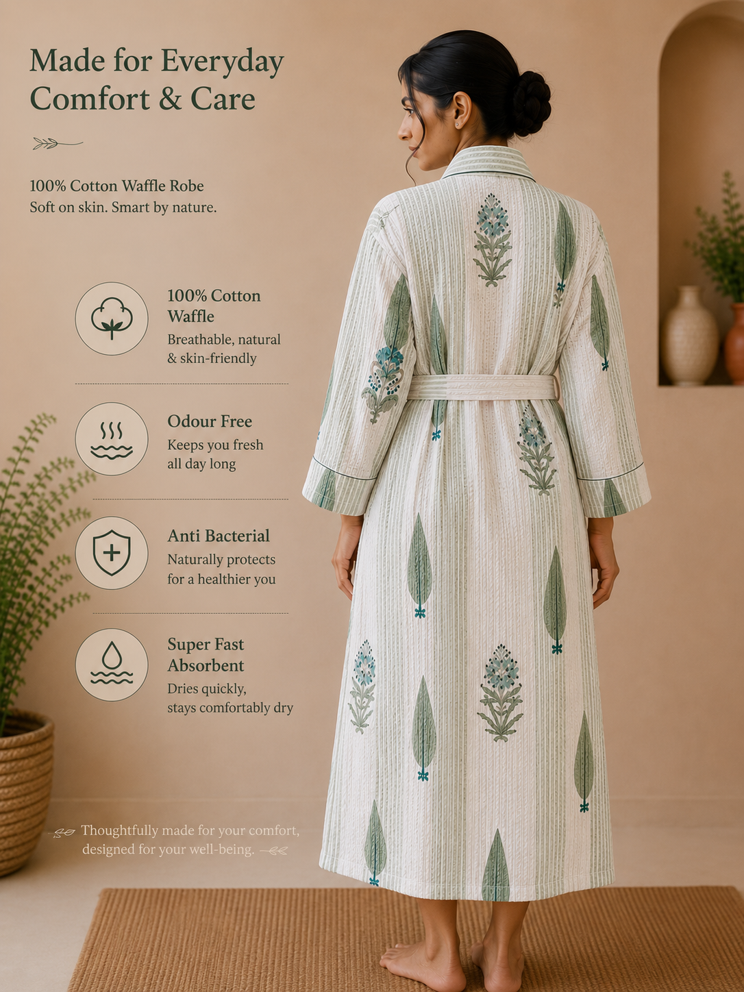Cotton Waffle Bathrobes for Women | Floral Bath Robes