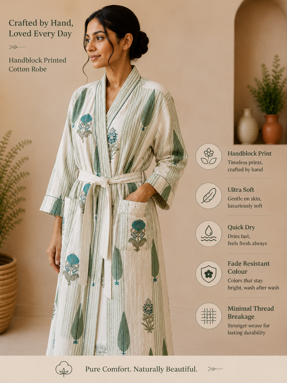 Cotton Waffle Bathrobes for Women | Floral Bath Robes