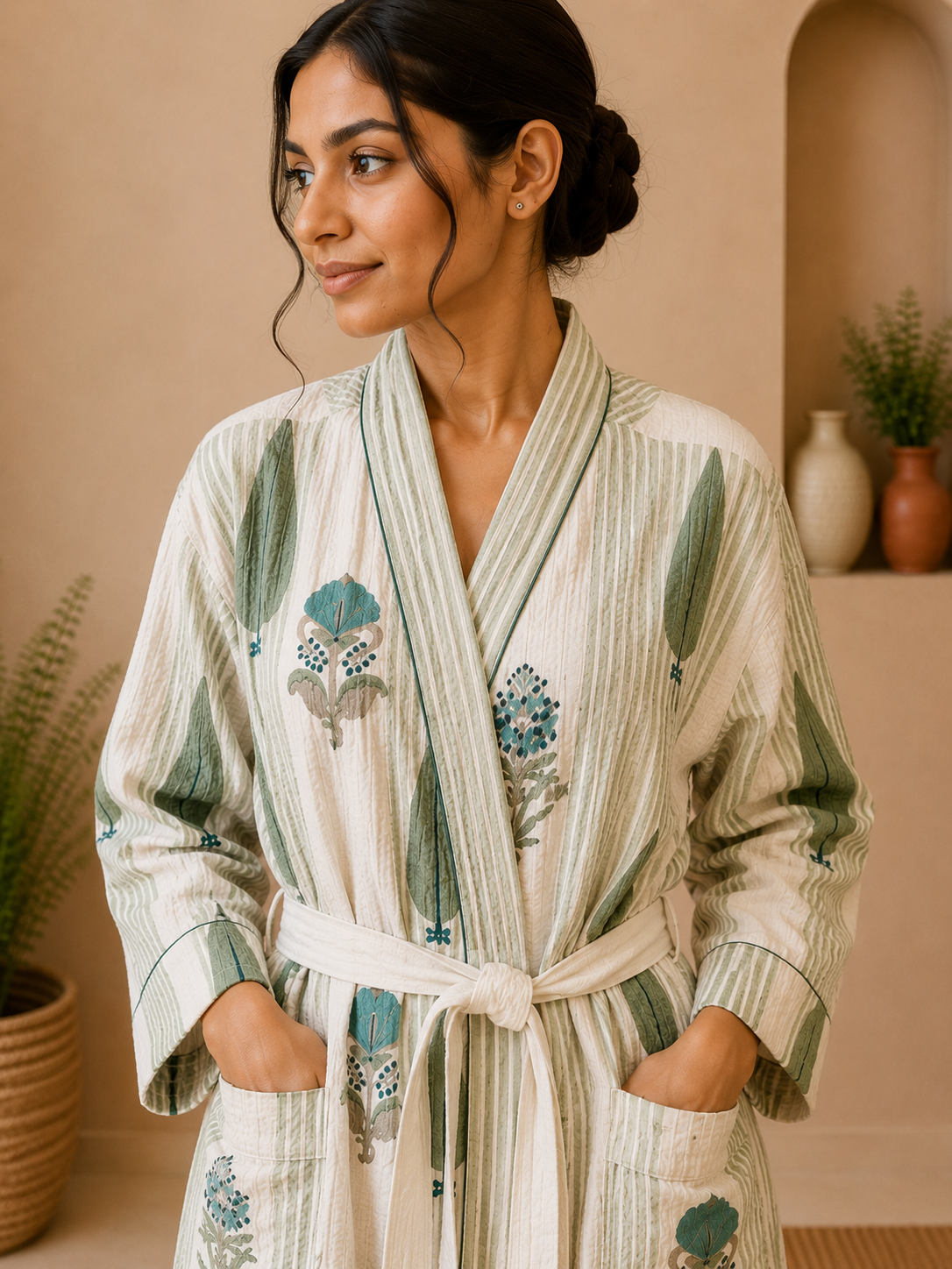 Cotton Waffle Bathrobes for Women | Floral Bath Robes