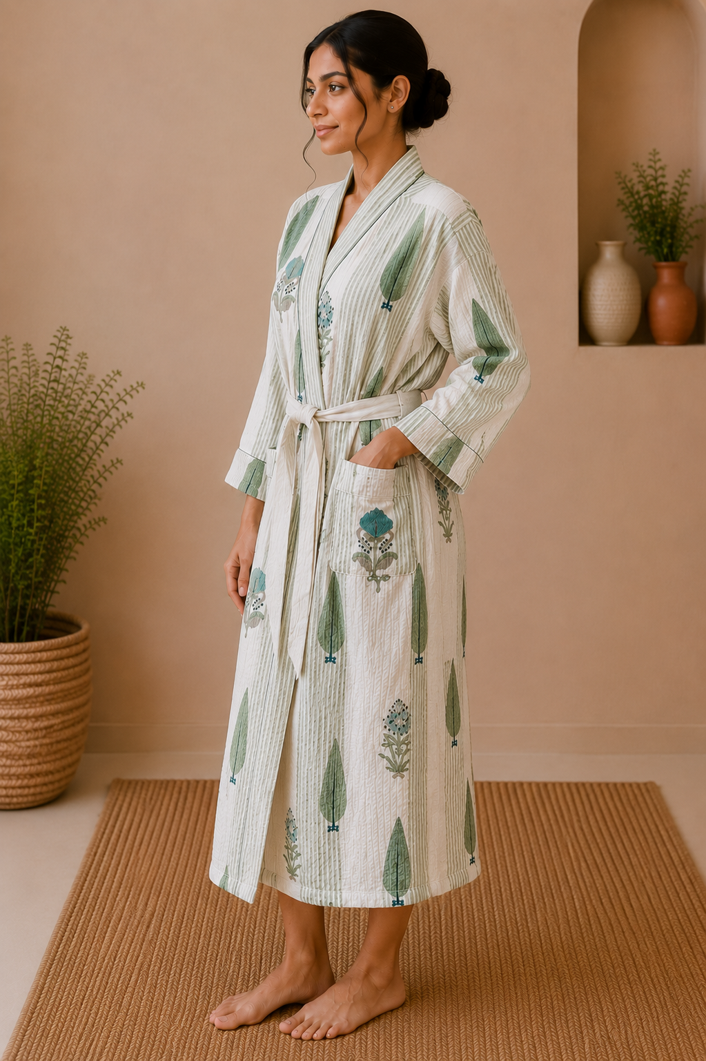 Cotton Waffle Bathrobes for Women | Floral Bath Robes
