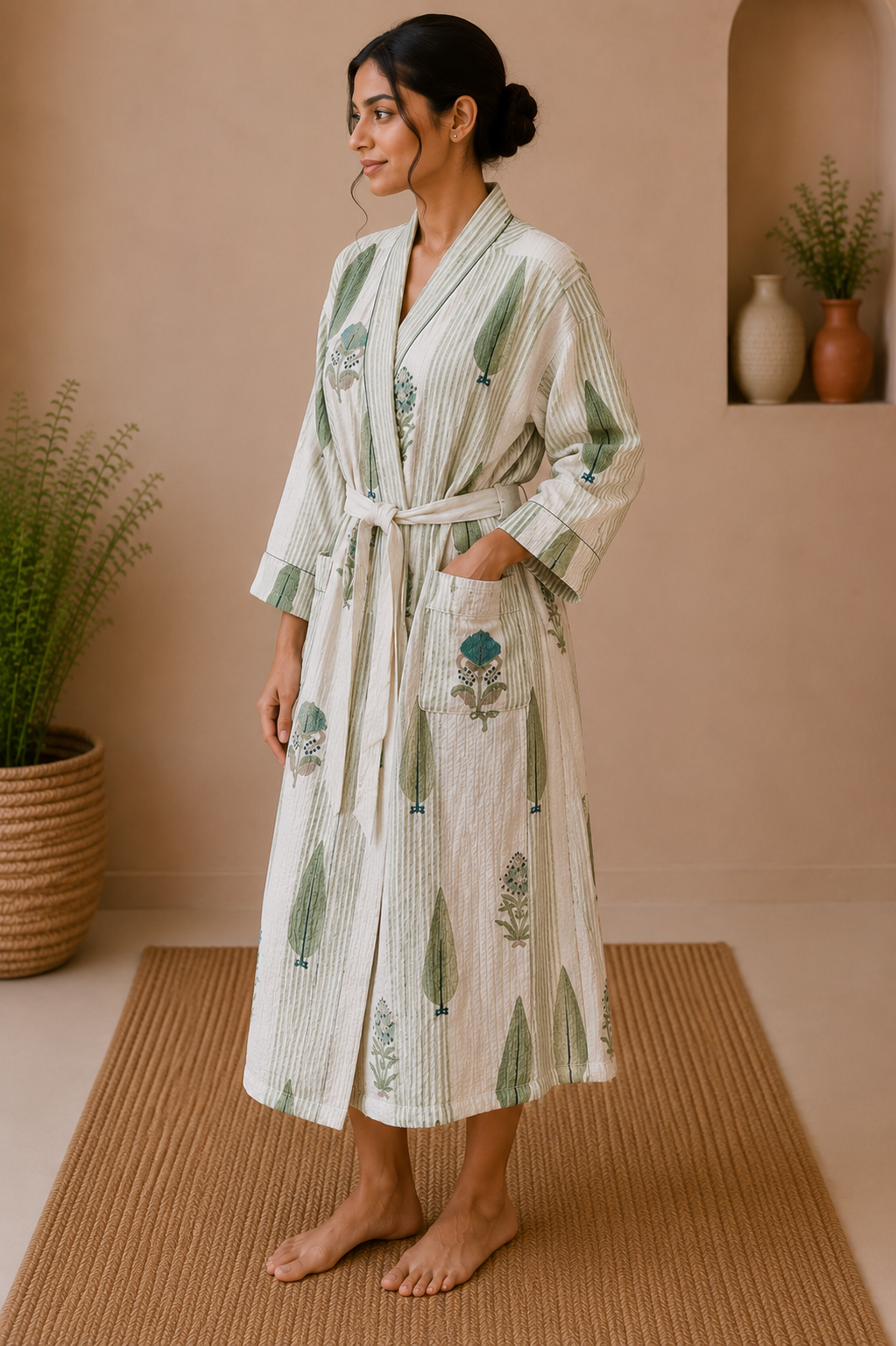 Cotton Waffle Bathrobes for Women | Floral Bath Robes
