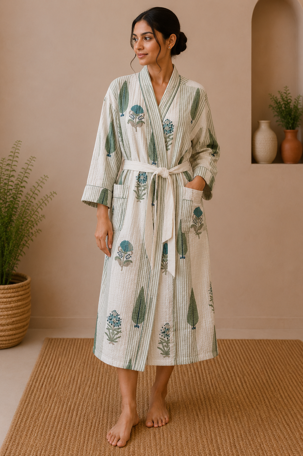 Cotton Waffle Bathrobes for Women | Floral Bath Robes