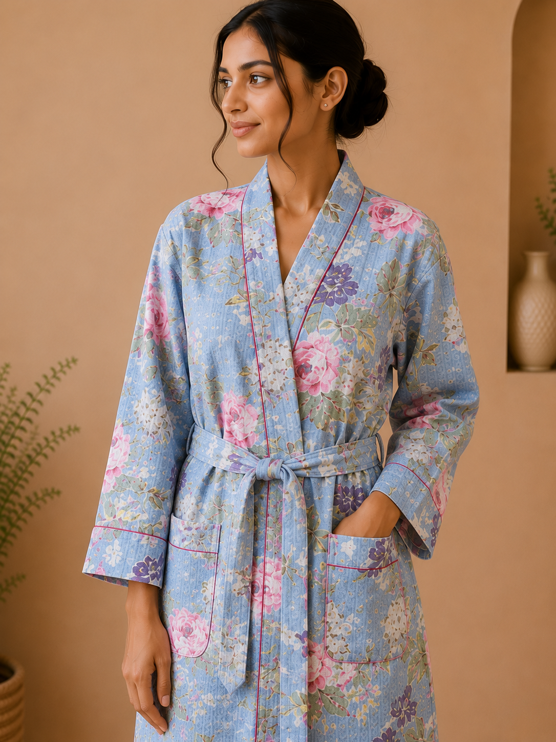 Cotton Waffle Bathrobes for Women | Floral Bath Robes