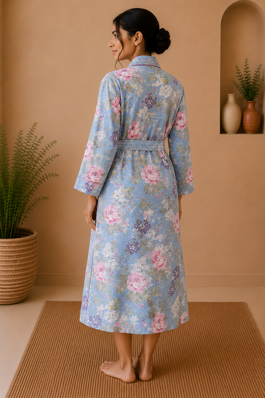 Cotton Waffle Bathrobes for Women | Floral Bath Robes