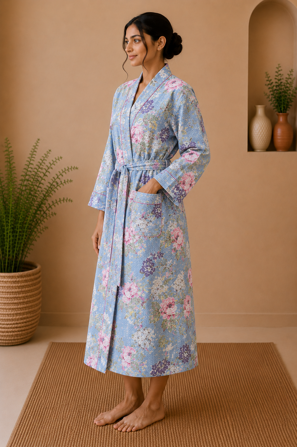 Cotton Waffle Bathrobes for Women | Floral Bath Robes