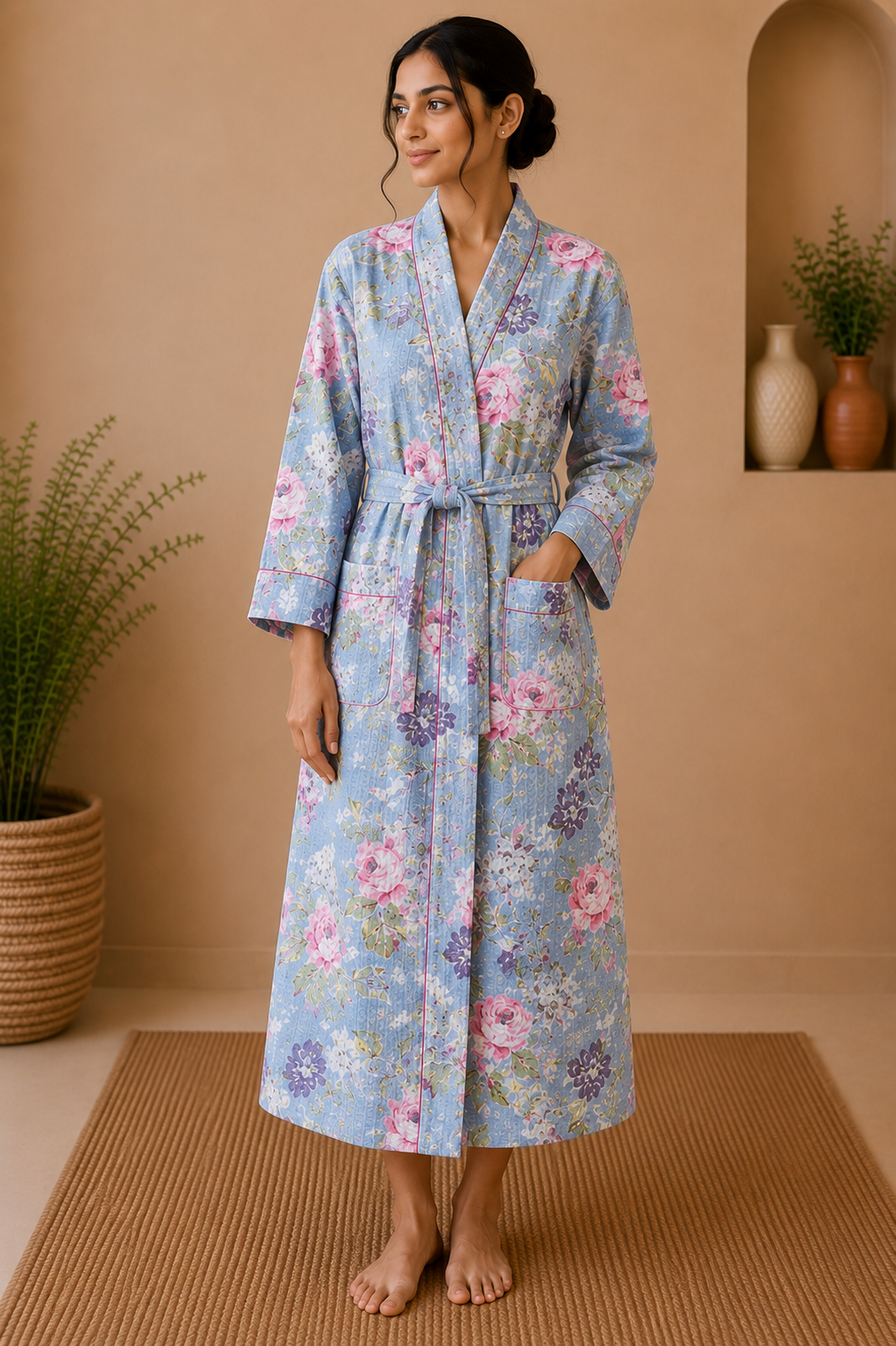 Cotton Waffle Bathrobes for Women | Floral Bath Robes