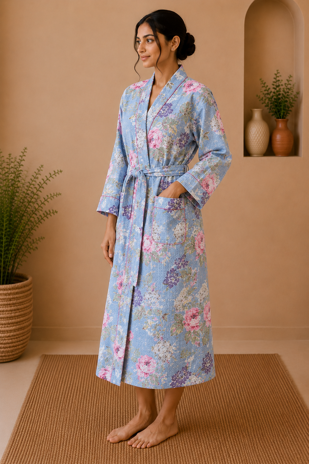 Cotton Waffle Bathrobes for Women | Floral Bath Robes