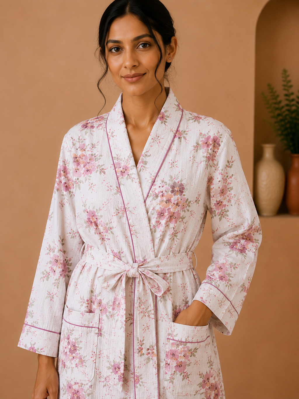 Cotton Waffle Bathrobes for Women | Floral Bath Robes