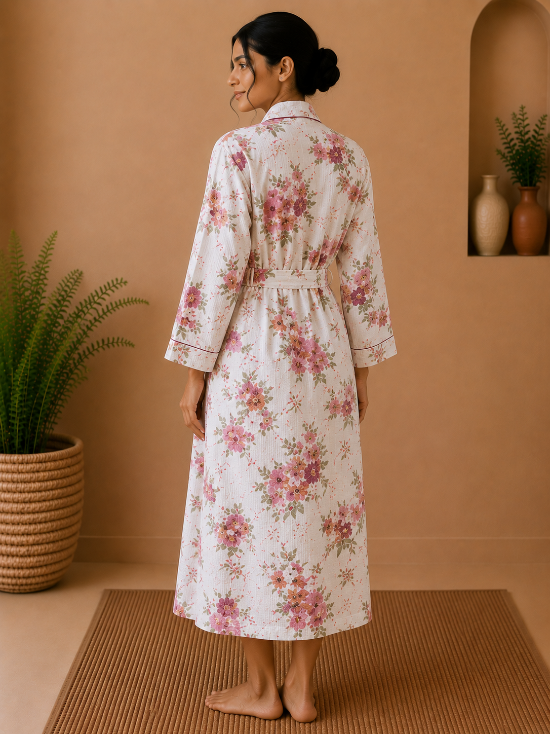 Cotton Waffle Bathrobes for Women | Floral Bath Robes