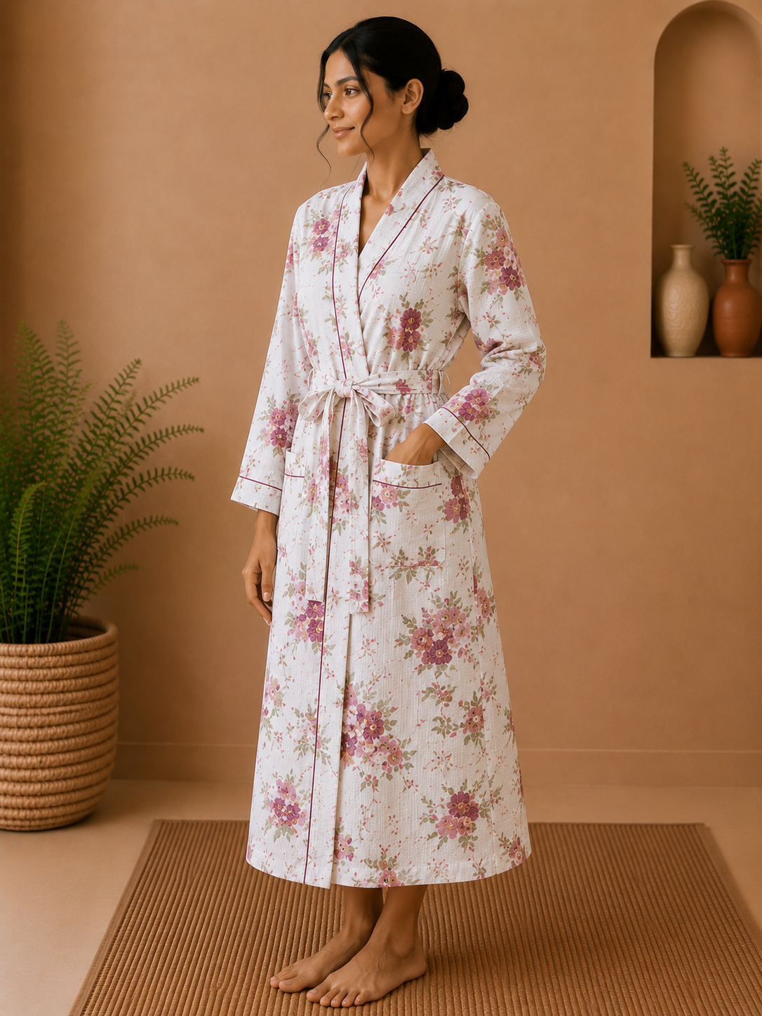 Cotton Waffle Bathrobes for Women | Floral Bath Robes