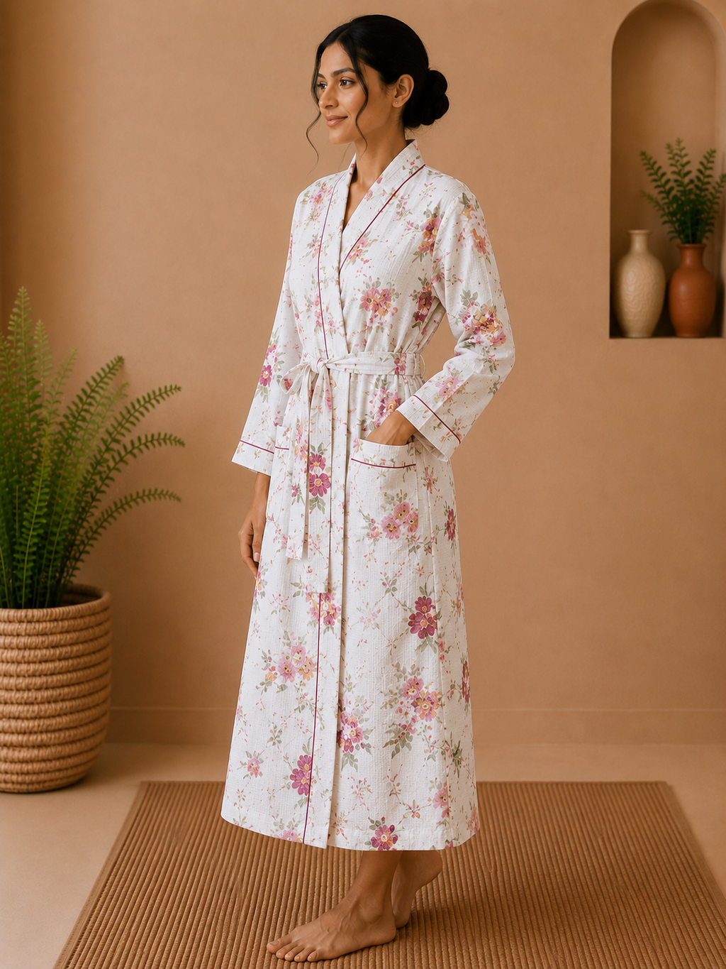 Cotton Waffle Bathrobes for Women | Floral Bath Robes