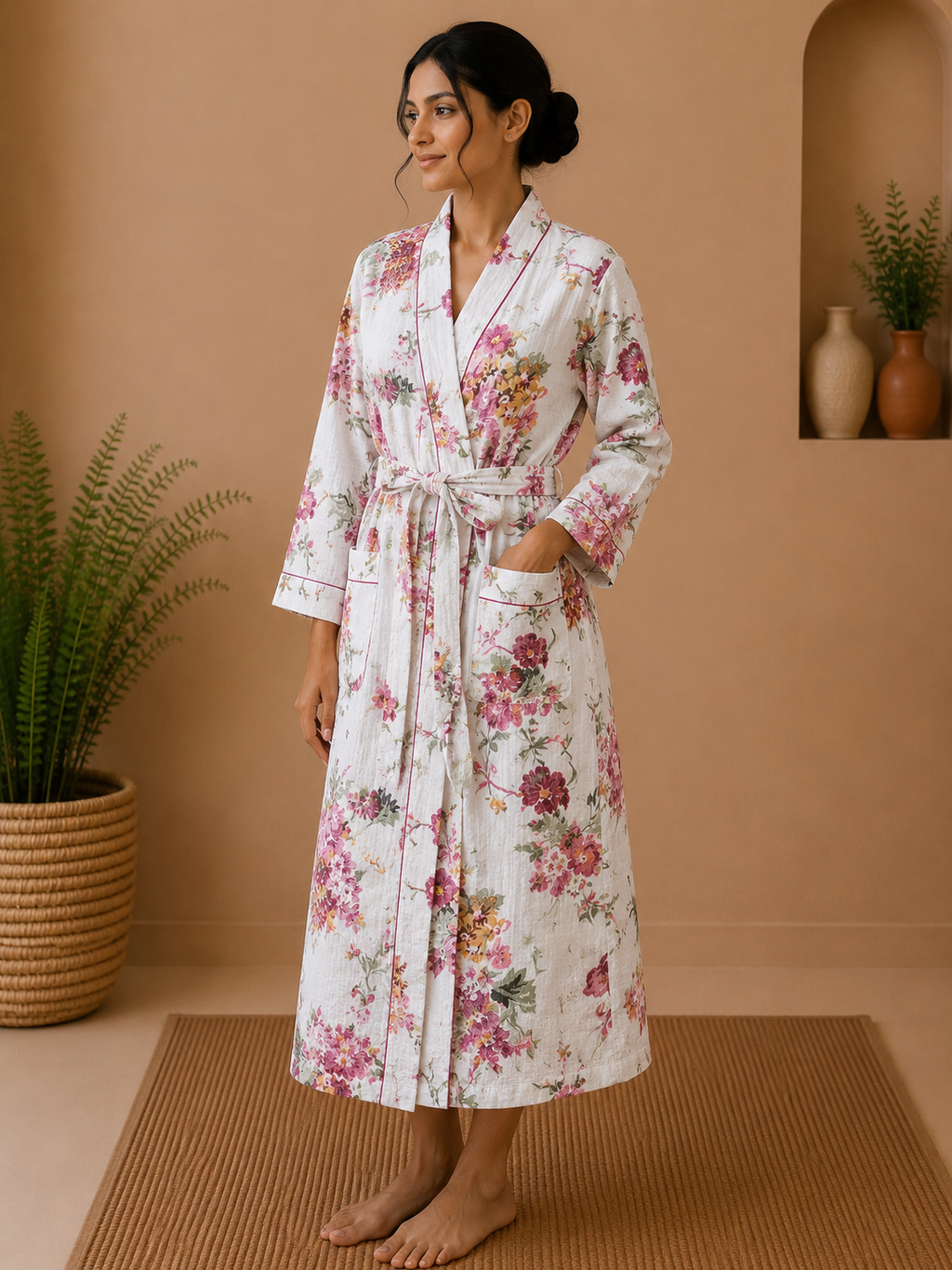 Cotton Waffle Bathrobes for Women | Floral Bath Robes