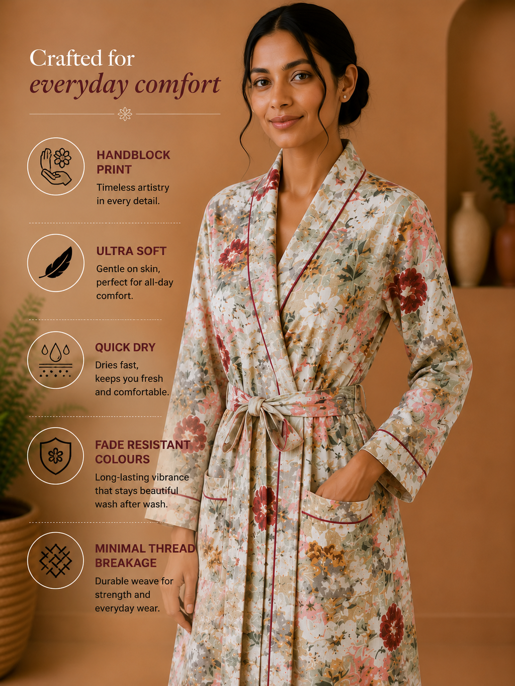 Cotton Waffle Bathrobes for Women | Floral Bath Robes