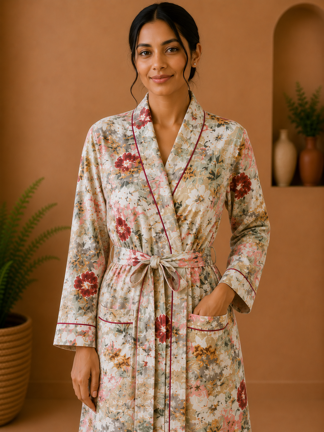 Cotton Waffle Bathrobes for Women | Floral Bath Robes