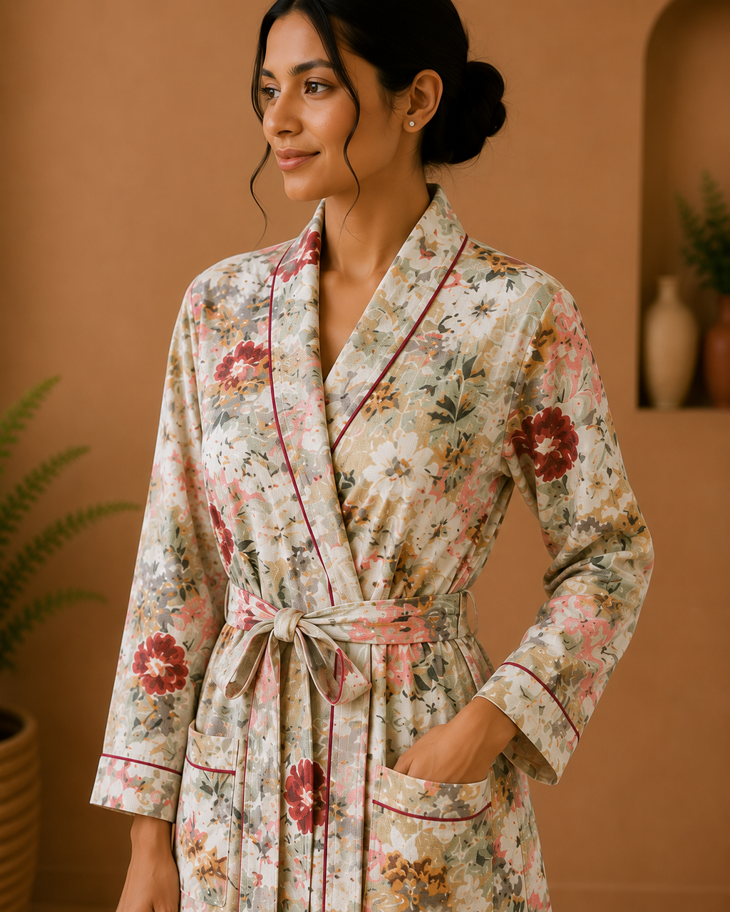 Cotton Waffle Bathrobes for Women | Floral Bath Robes