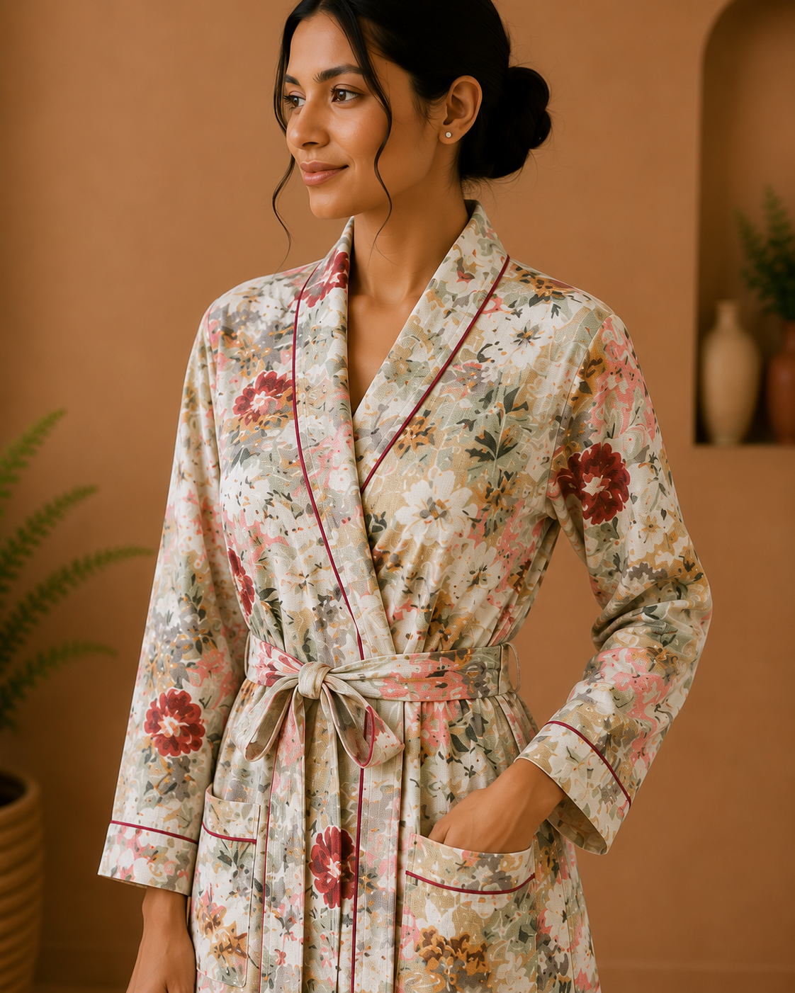 Cotton Waffle Bathrobes for Women | Floral Bath Robes