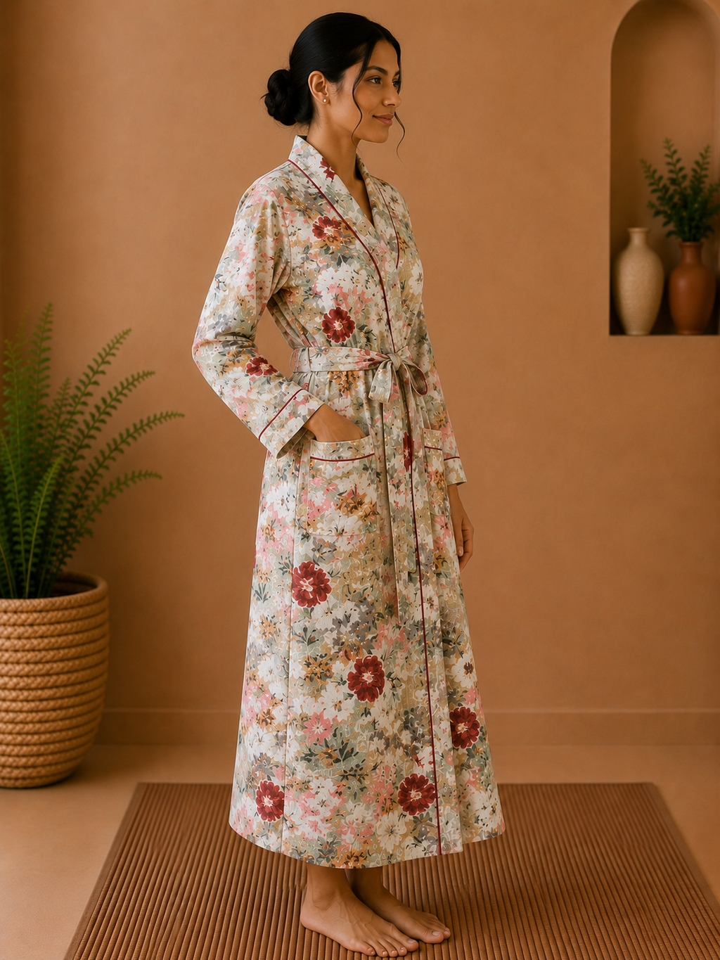 Cotton Waffle Bathrobes for Women | Floral Bath Robes