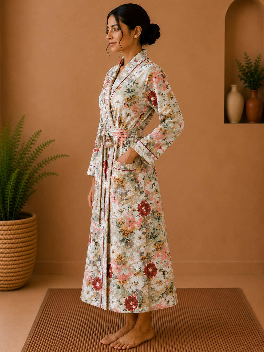 Cotton Waffle Bathrobes for Women | Floral Bath Robes