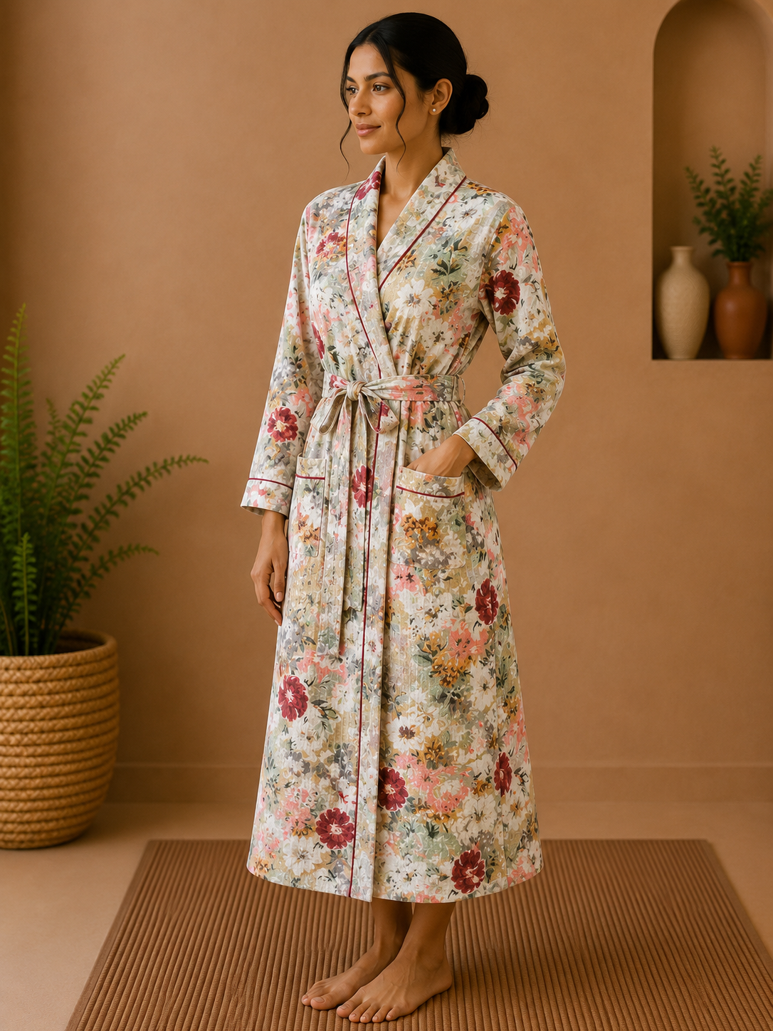 Cotton Waffle Bathrobes for Women | Floral Bath Robes
