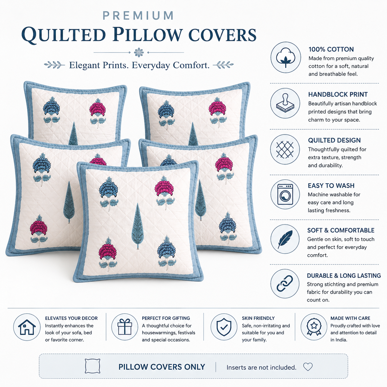 Designer Pillow Covers Collection White Blue
