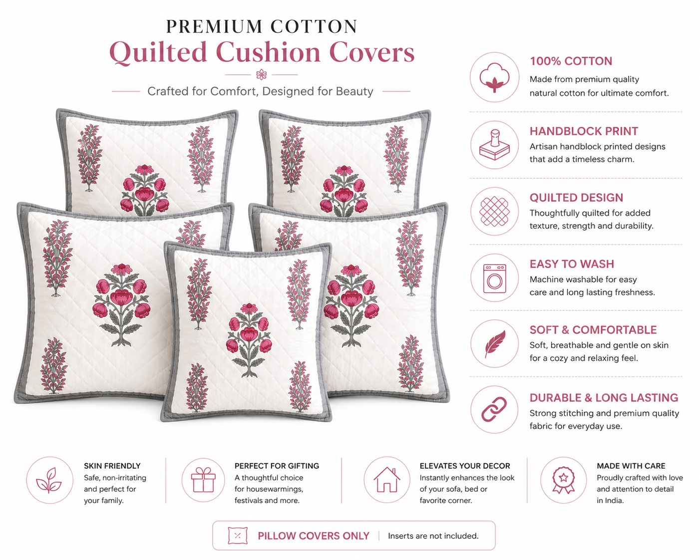 Designer Pillow Covers Collection Grey Pink