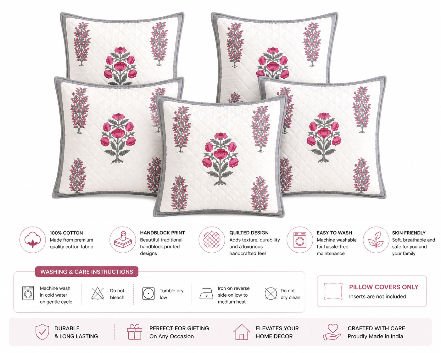Designer Pillow Covers Collection Grey Pink